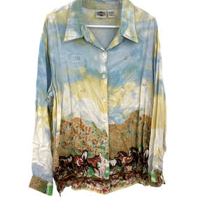 Rods Womens Horses Ranching Beweled Shirt Size Medium Western Cowboy